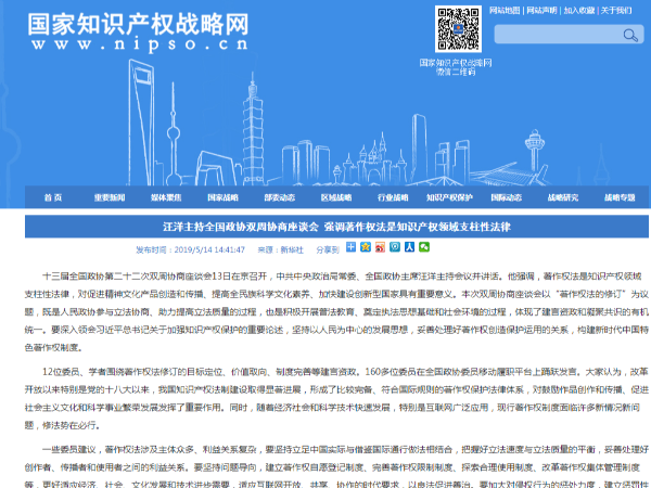 汪洋強調著作權法是知識產權領域支柱性法律